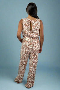 Cowl Neck Tropical Jumpsuit - Ivory