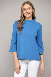 Mock Neck 3/4 Sleeve - French Blue