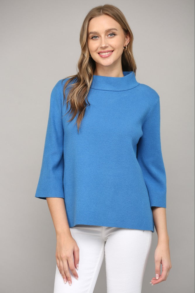 Mock Neck 3/4 Sleeve - French Blue