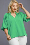 Bubble Sleeve Scalloped Top - Green