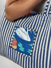 Reversible Quilted Tote Bag - Blue