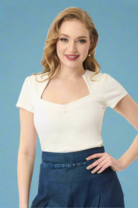 Pentagon Collar Top - Cream