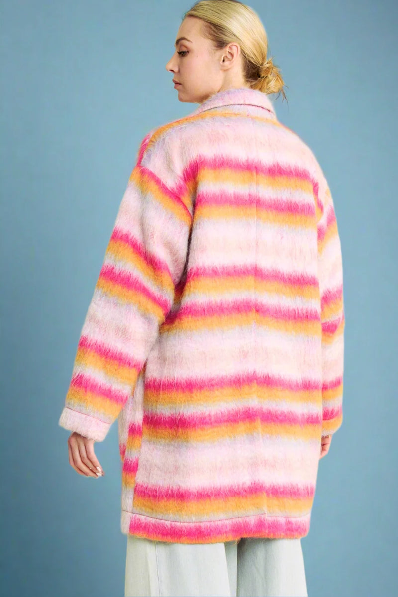 Fuzzy Open Coat Jacket - Pink Orange
