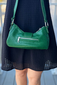 Grunge Buckle Baguette Shoulder Bag - Green