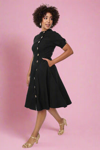 Button Swing Dress - Black