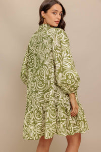 Printed Woven Mini Dress - Olive