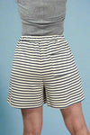 Striped Elastic Waist Shorts - Navy