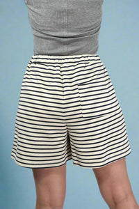 Striped Elastic Waist Shorts - Navy