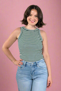 Striped Fitted Tank Top - Green