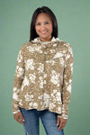 Hoodie Long Sleeve Floral Top - Taupe