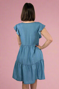Flutter Sleeve Tencel Dress Denim