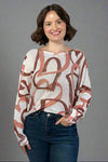 Beige Heart Printed Knitted Sweater
