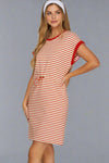 Cinch Waist Striped Knit Dress - Red