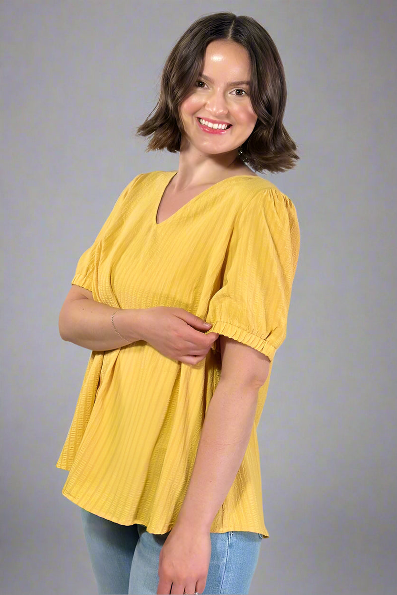 Crinkle Stripe Blouse - Yellow