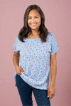 Floral Folded Sleeve Top - Blue