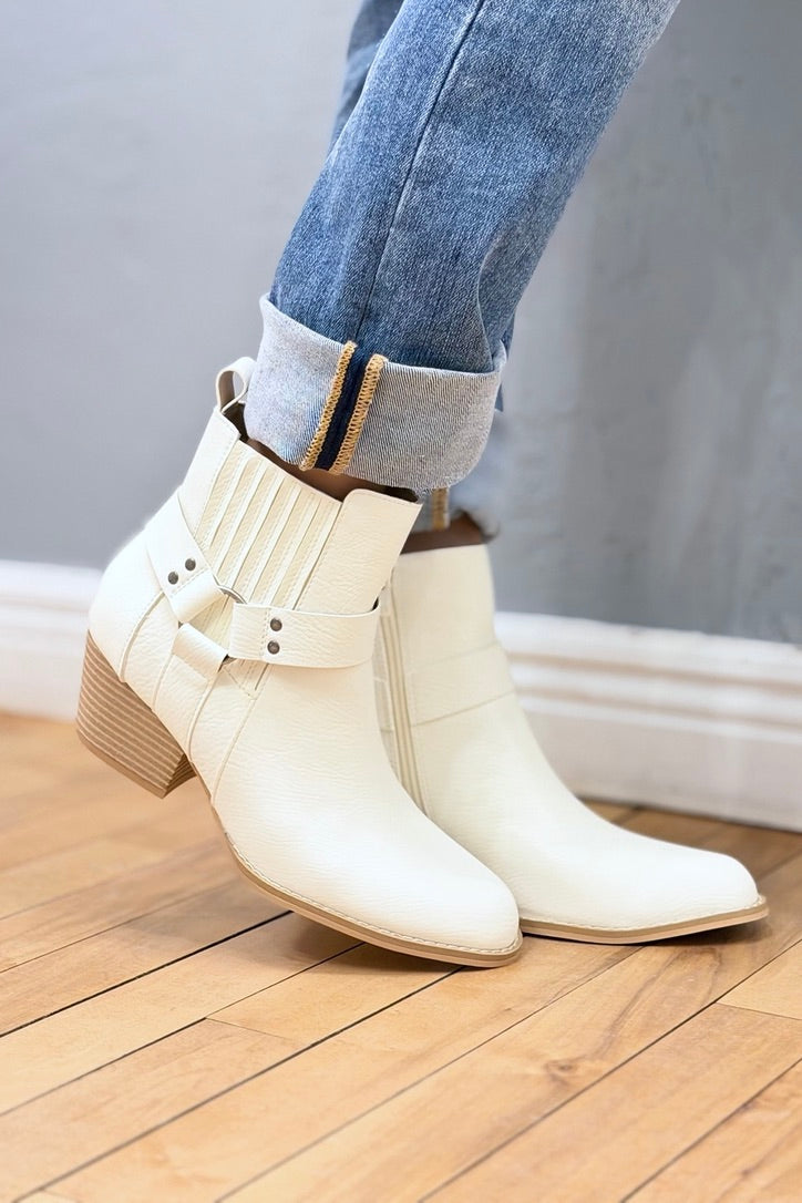 The Caleb - White  Paneled Moto Bootie
