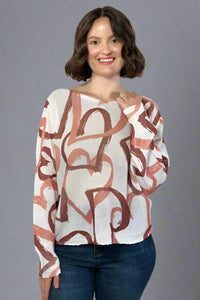 Beige Heart Printed Knitted Sweater