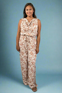 Cowl Neck Tropical Jumpsuit - Ivory