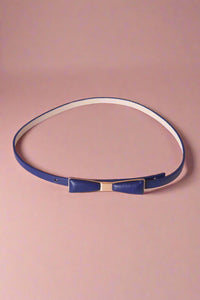 Retro-Inspired Metal Bow Belt - Navy