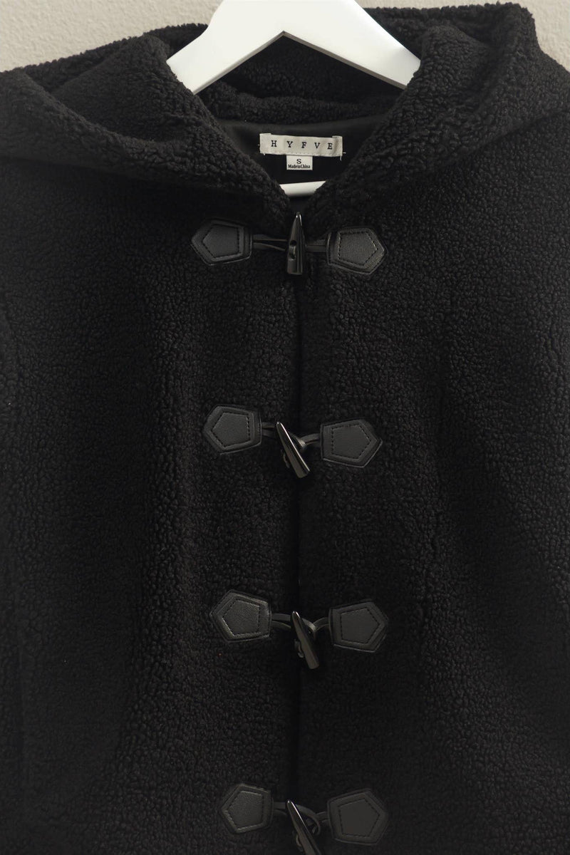 Toggle Hooded Sherpa Jacket - Black