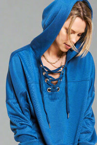 Lace Up Hoodie - Teal
