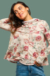 Hoodie Long Sleeve Floral Top - Marsala