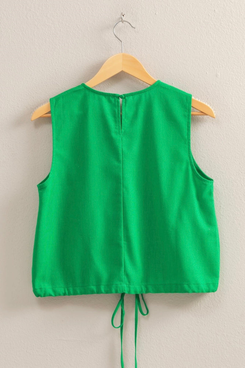 Sand Washed Sleeveless Crop Top - Green