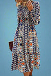 Paisley Smocked Midi Dress - Navy