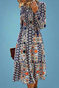 Paisley Smocked Midi Dress - Navy