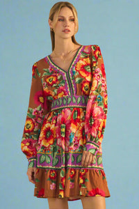 Floral Border Printed Mini Dress