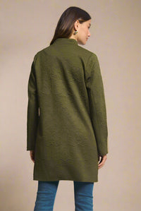 Amara Jacquard Midi Coat - Olive