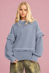 Chunky Layered Ribbed Knit Sweater - Blue
