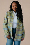 Green, Camel & Turquoise Plaid Flannel Jacket