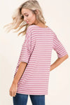 Casual Short Sleeve Stripe Top - Mauve