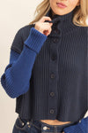Contrasting Sleeves Sweater Cardigan - Navy