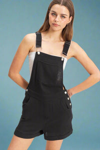 Double Gauze Overall Romper - Black