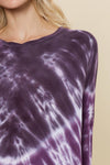 Jersey Long Sleeve Tie Dye Tunic Top - Purple