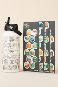 Fifty States Bucket List Water Bottle - Cream