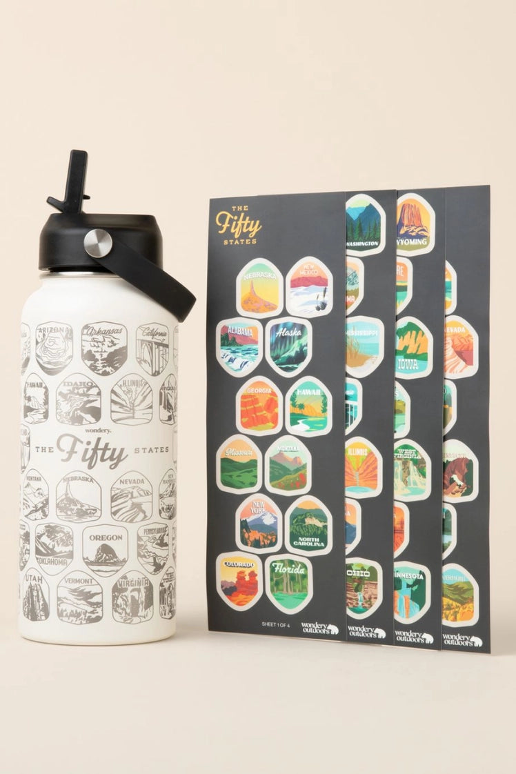 Fifty States Bucket List Water Bottle - Cream