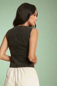 Western Embroidered Zipper Vest - Black