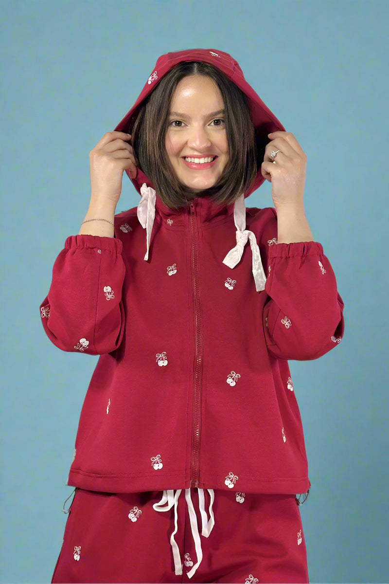 Sweet Cherries Zip Up Hoodie - Red