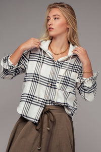 Plaid Hooded Button-Up - Ivory