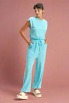 Short Sleeve Casual Jumpsuit - Aqua