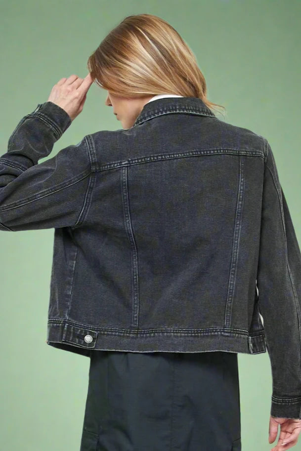 Cropped Denim Jacket - Black