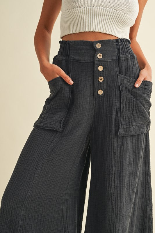 Mineral Washed Wide Pants Charcoal