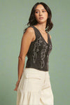 Western Embroidered Zipper Vest - Black
