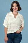 Open Knit Collared Top White