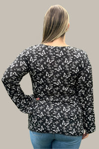 Top Butterfly Print Crossover Hem - Black