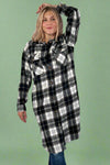 Black, White & Olive Plaid Long Flannel