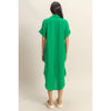 Casual Buttoned Shirts Midi Dress - Green